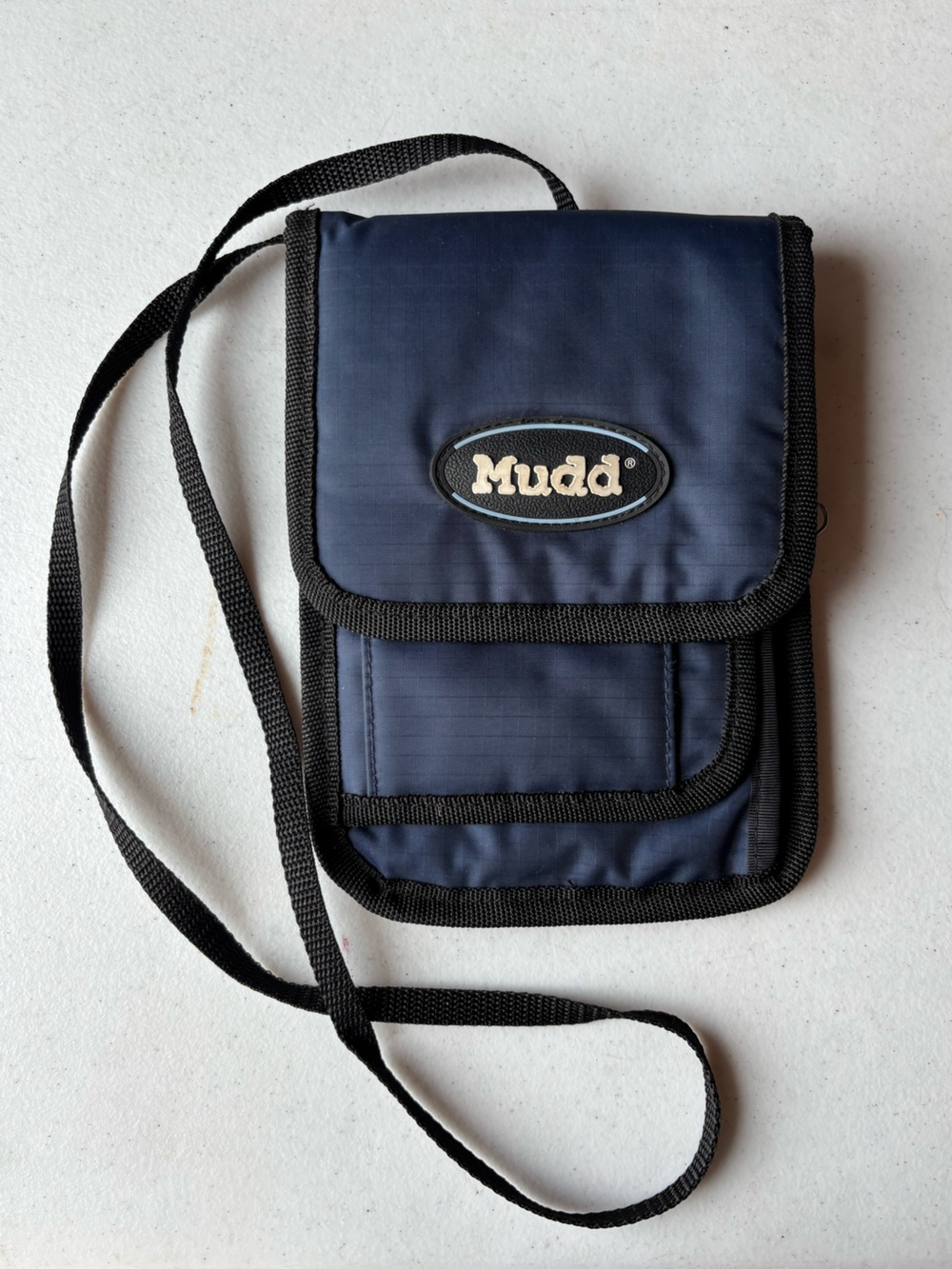 VTG 90s Y2K Mudd Navy Blue Nylon Neck Wallet Crossbody Passport Organizer Bag